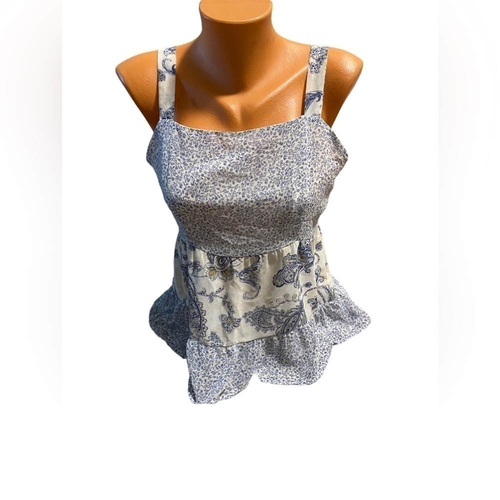 Paper Crane Women’s Sleeveless Shirt Size S Blue Floral Polyester Baby Doll Maxi
